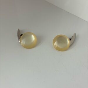 Vintage 1960s Pearlescent Moonglow Plastic Cufflinks with Silver Tone metal